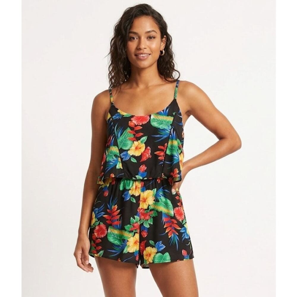 ON TWELFTH Women's   Floral Romper Large Polyester Floral Tropical Vacation